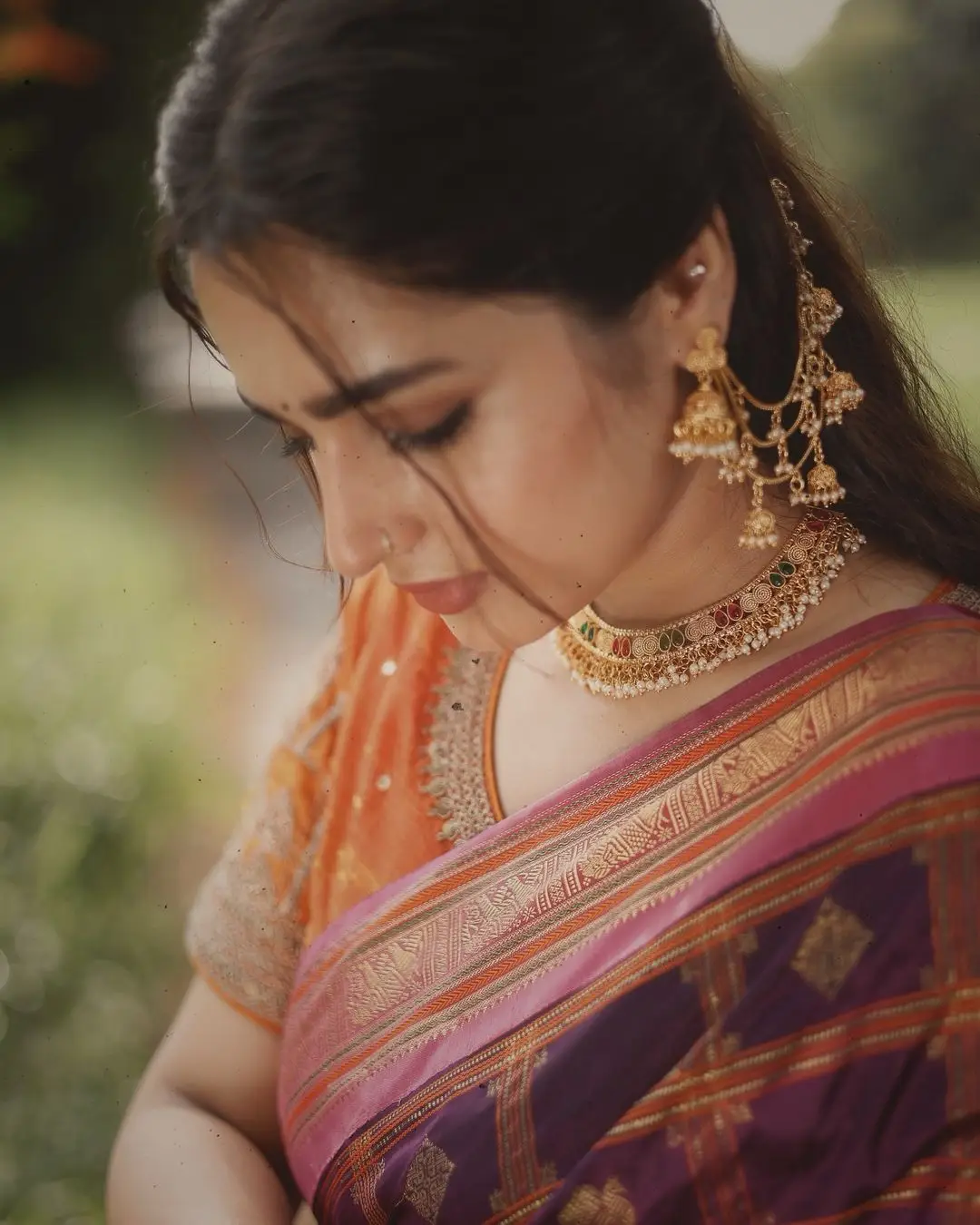 Ayesha Khan Stills in Blue Saree Orange Blouse